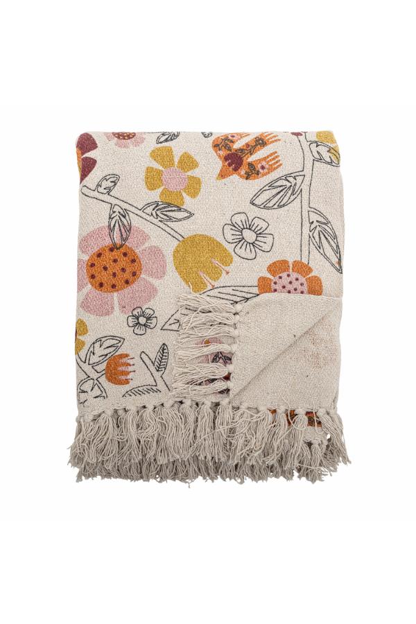 Vivielle Throw - Floral Block Print - Recycled Cotton - Cream Tones