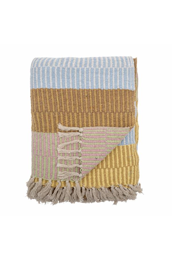 Isnel Throw  - Recycled Cotton - Striped Pale blue, Warm Ochre
