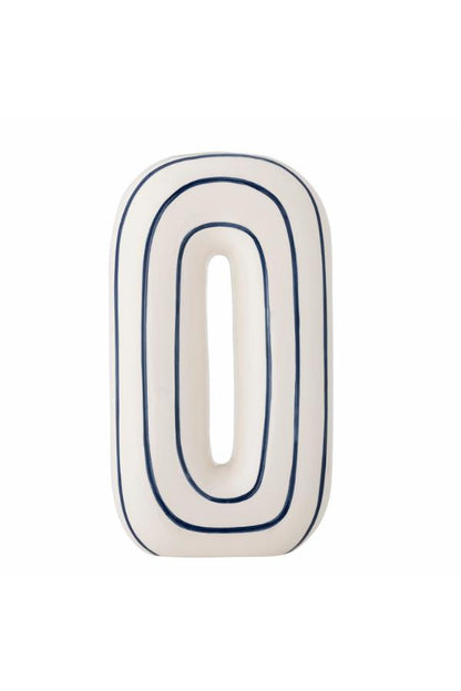 Mae Rounded Check Vase - Blue Lined - Ceramic