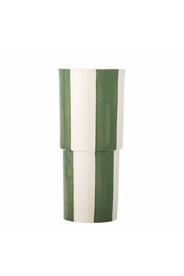 Floki Striped Ceramic Vase - Green