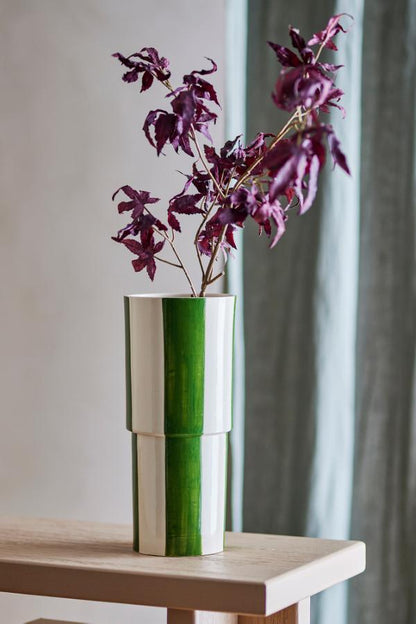 Floki Striped Ceramic Vase - Green