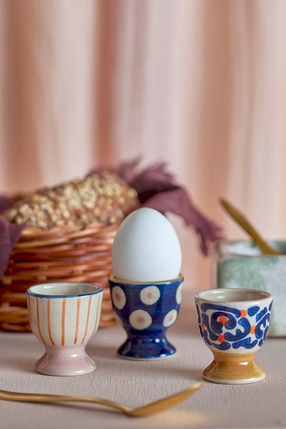 Eviaya Egg Cup - Patterned - 3 Patterns Available - Blue, Pink, ochre