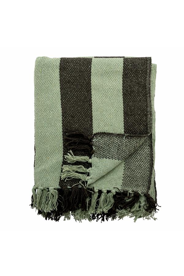 Frello Throw - Stripe Printed - Recycled Cotton - Forest Green