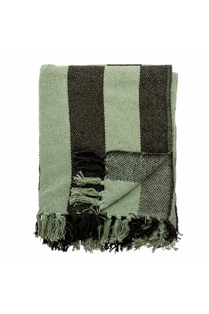 Frello Throw - Stripe Printed - Recycled Cotton - Forest Green