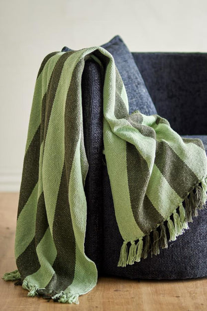 Frello Throw - Stripe Printed - Recycled Cotton - Forest Green
