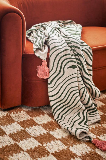 Woodsby Throw - Patterned - Recycled Cotton - Green Swirled
