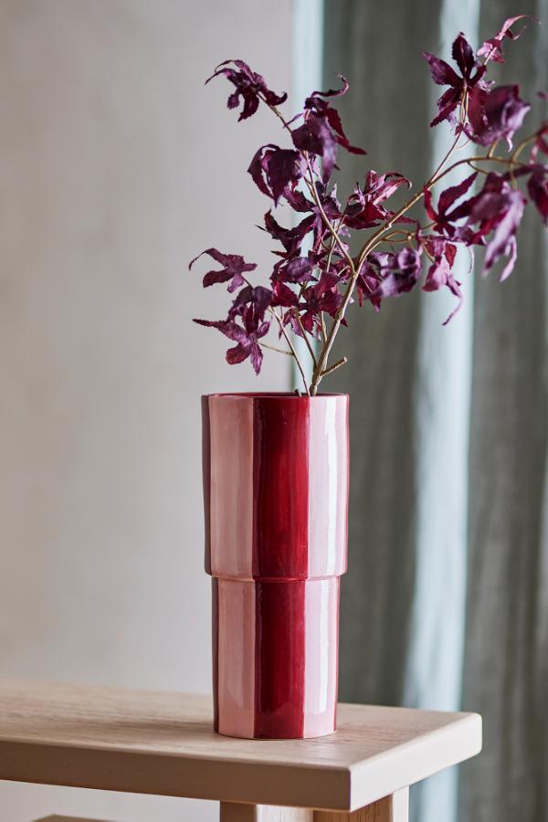 Floki Striped Ceramic Vase - Red, Rose