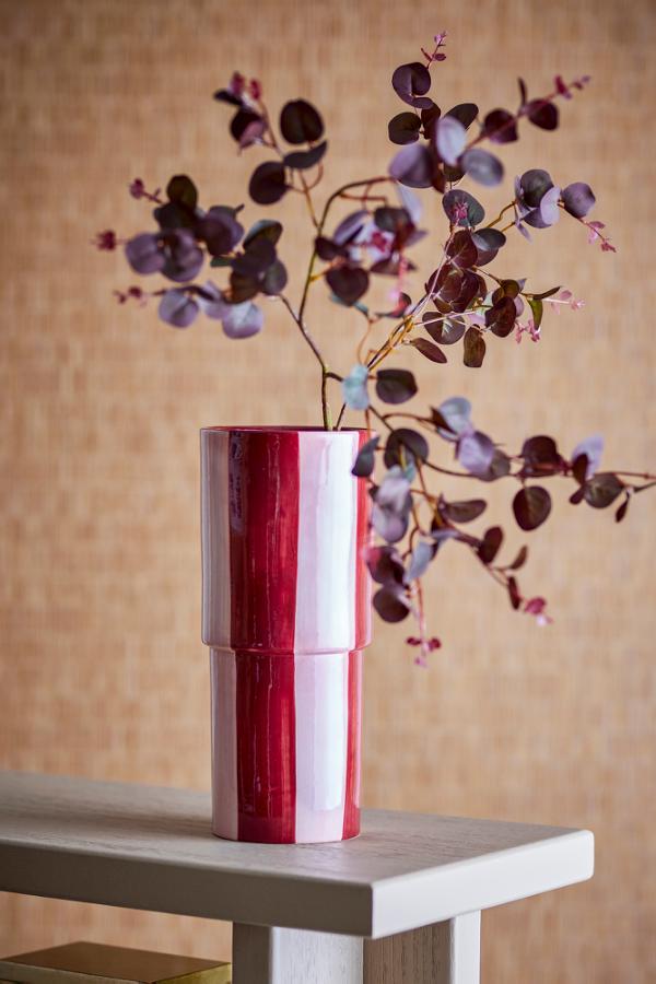 Floki Striped Ceramic Vase - Red, Rose