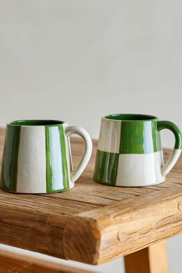 Floki Mug - Green Patterned - Stoneware - D9,5xH8 cm