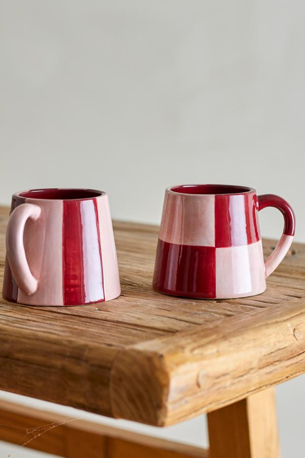 Floki Mug - Rose Red Patterned - Stoneware - D9,5xH8 cm