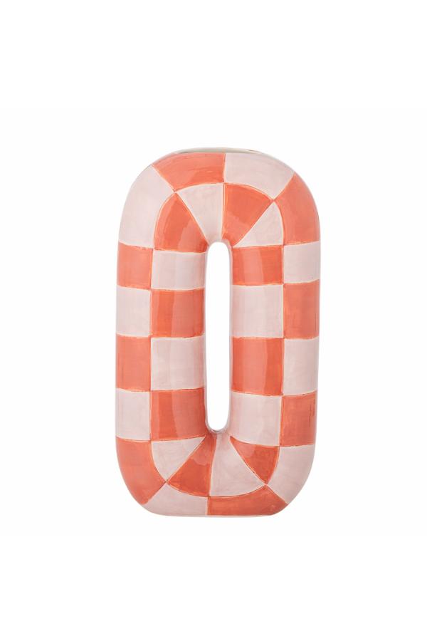 Mae Rounded Check Vase - Pink, Orange - Ceramic