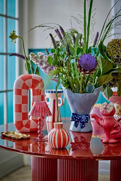 Mae Rounded Check Vase - Pink, Orange - Ceramic