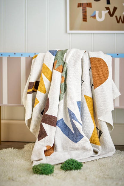 Memmo Geometric Lettering Recycled Cotton Throw - Multi