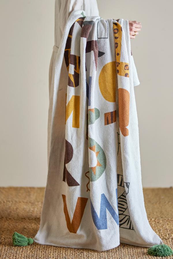 Memmo Geometric Lettering Recycled Cotton Throw - Multi