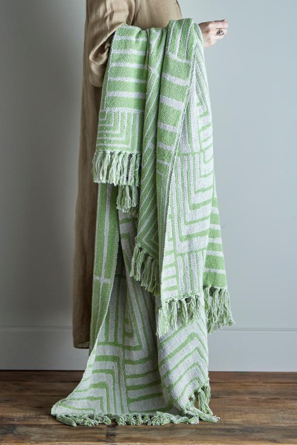 Velva Throw - Tiled Print - Recycled Cotton - Pistachio Green