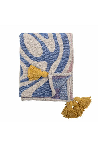 Arlie Throw - Swirled Print - Recycled Cotton - Blue, Rose, Ochre