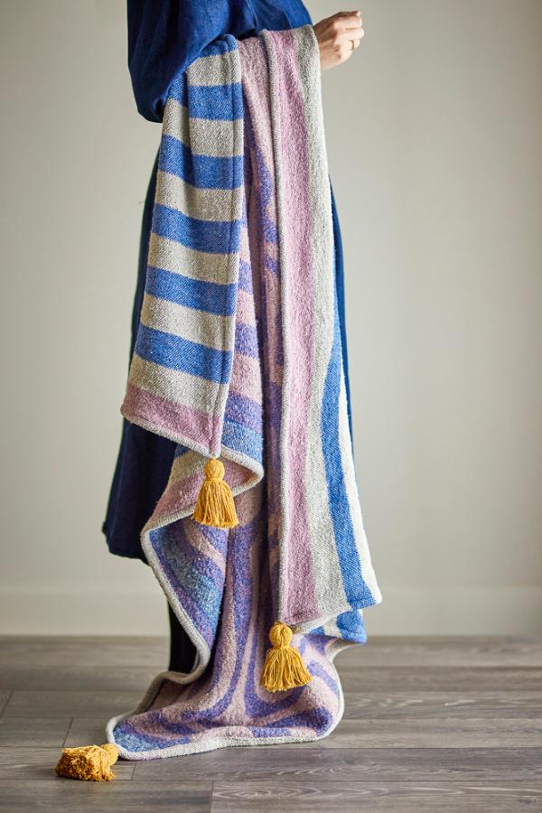 Arlie Throw - Swirled Print - Recycled Cotton - Blue, Rose, Ochre