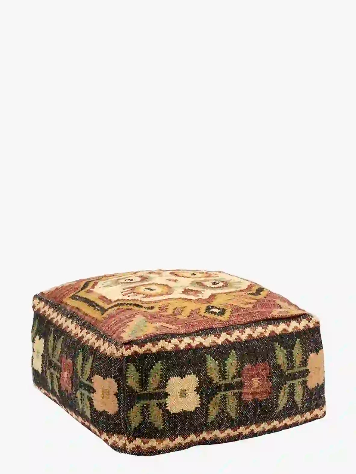 Handwoven Jute pouffe - Burnt Siena, Olive