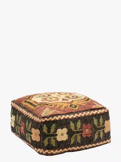Handwoven Jute pouffe - Burnt Siena, Olive