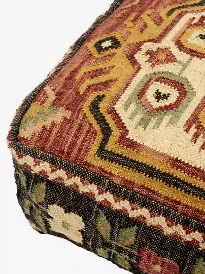 Handwoven Jute pouffe - Burnt Siena, Olive