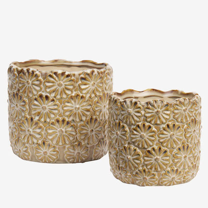 Stoneware Floral Flower Pot - 2 Size Options Available