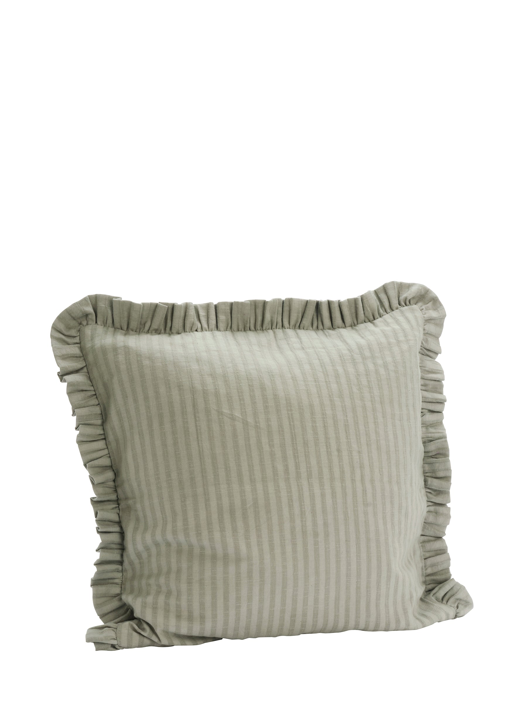 Rubie Ruffled Stripe Cotton Cushion - Silver Green