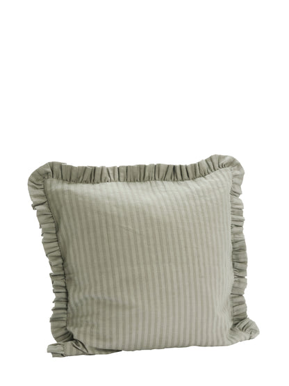Rubie Ruffled Stripe Cotton Cushion - Silver Green