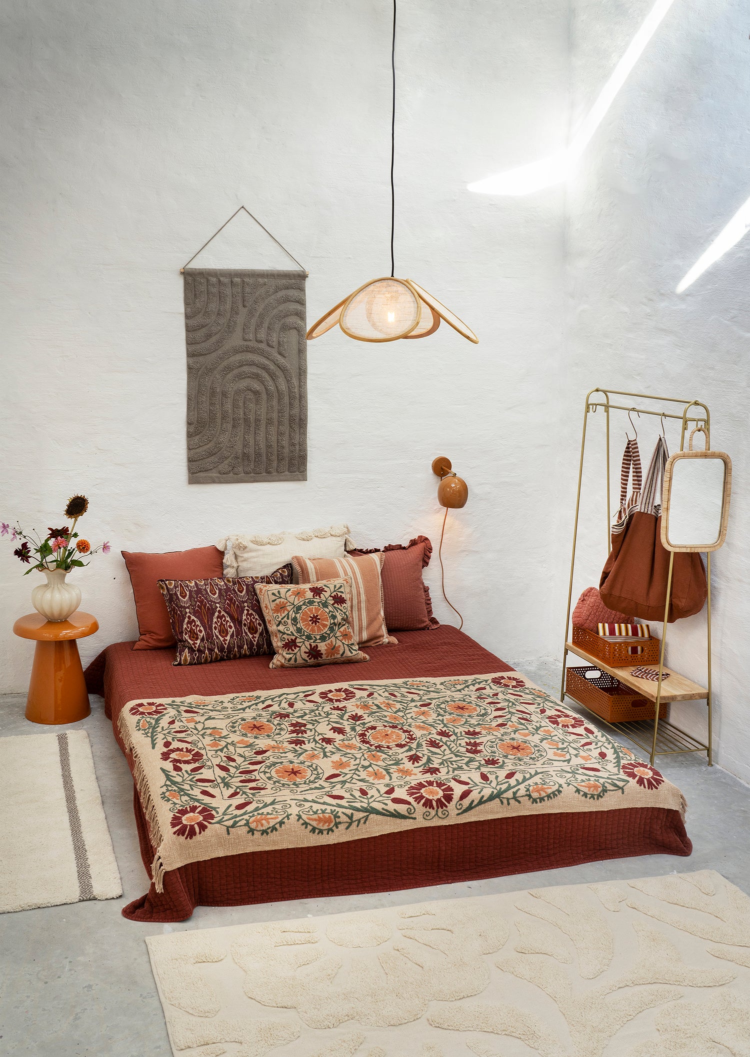 Suzani Floral embroidered throw - Deep Rust