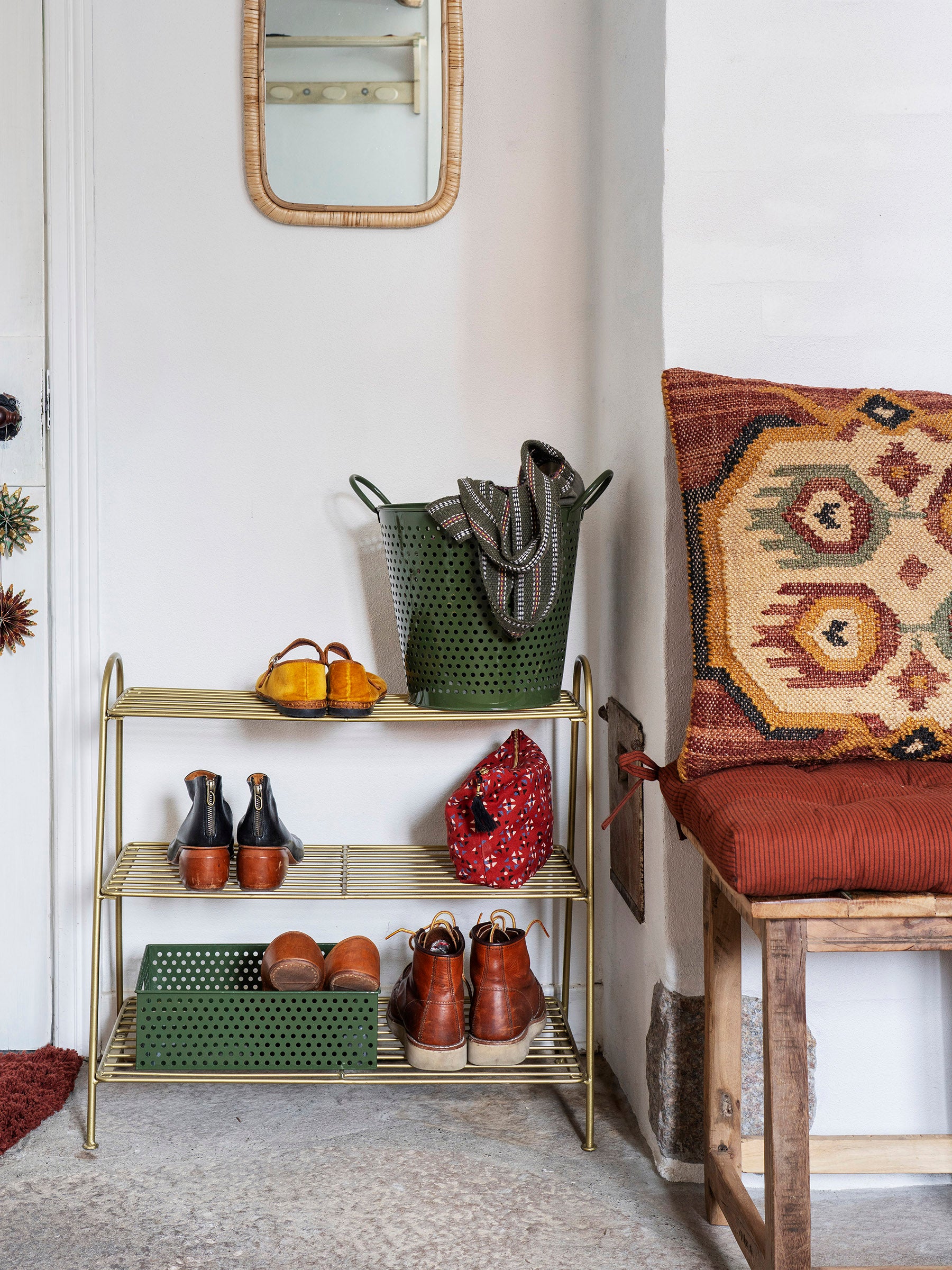 Leia Hand Woven Jute Cushion - Olive, Mustard, Terracotta