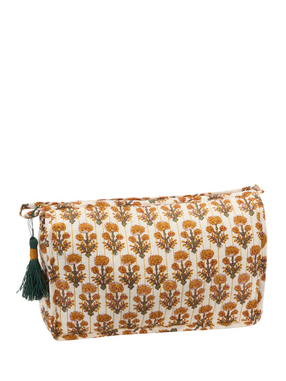 Paisley Quilted Cotton Washbag - Terracotta, Green