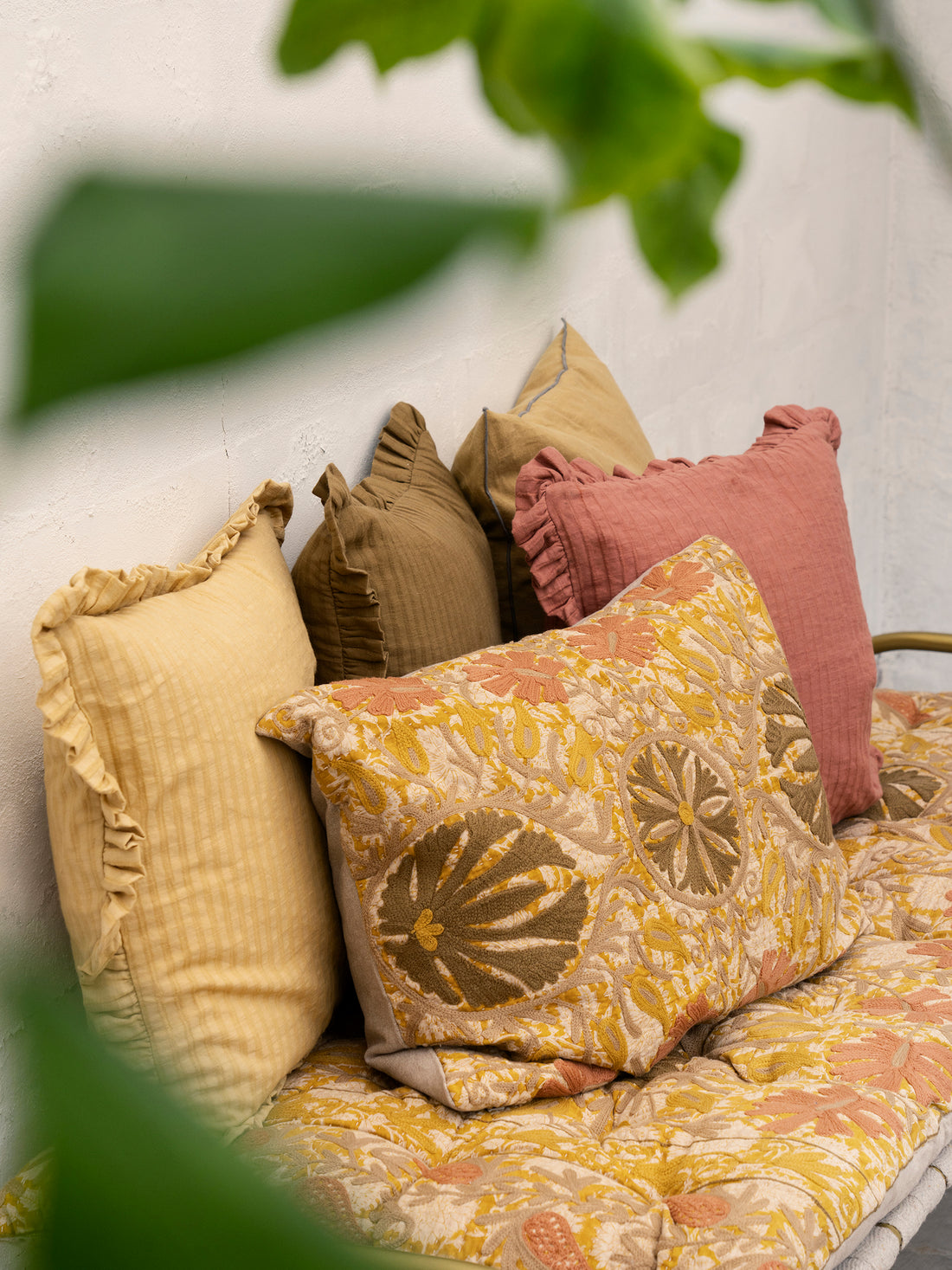 Ruffled Stripe Cotton Cushion - Maroon