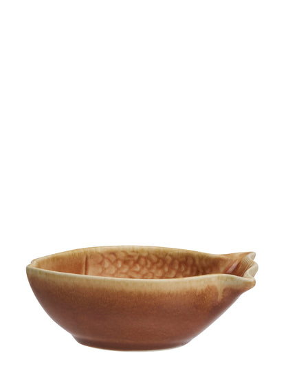 Decorative Fish Stoneware Bowl - Glazed Orange