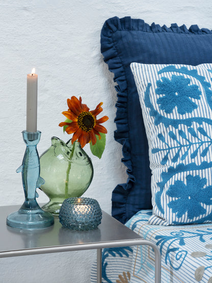 Rubie Ruffled Stripe Cotton Cushion - Dark Blue