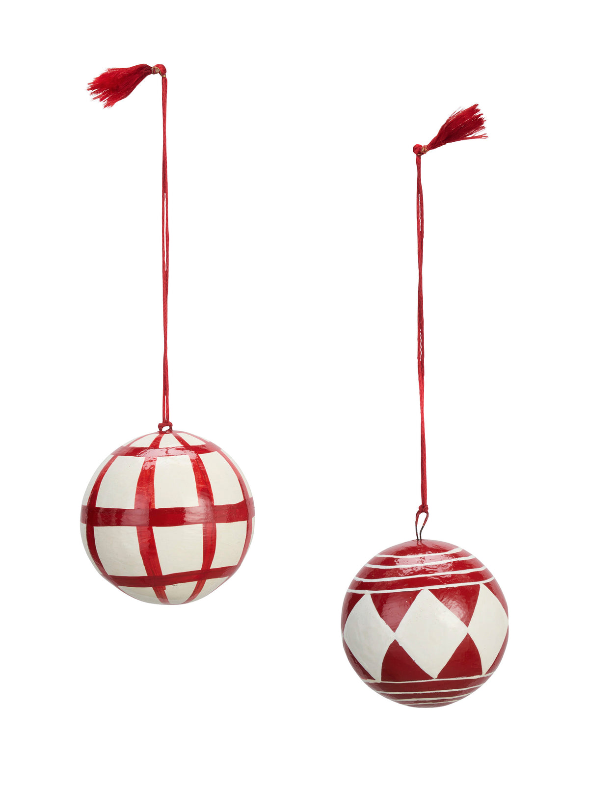 Handmade Paper Mache Christmas Baubles - Set Of 2