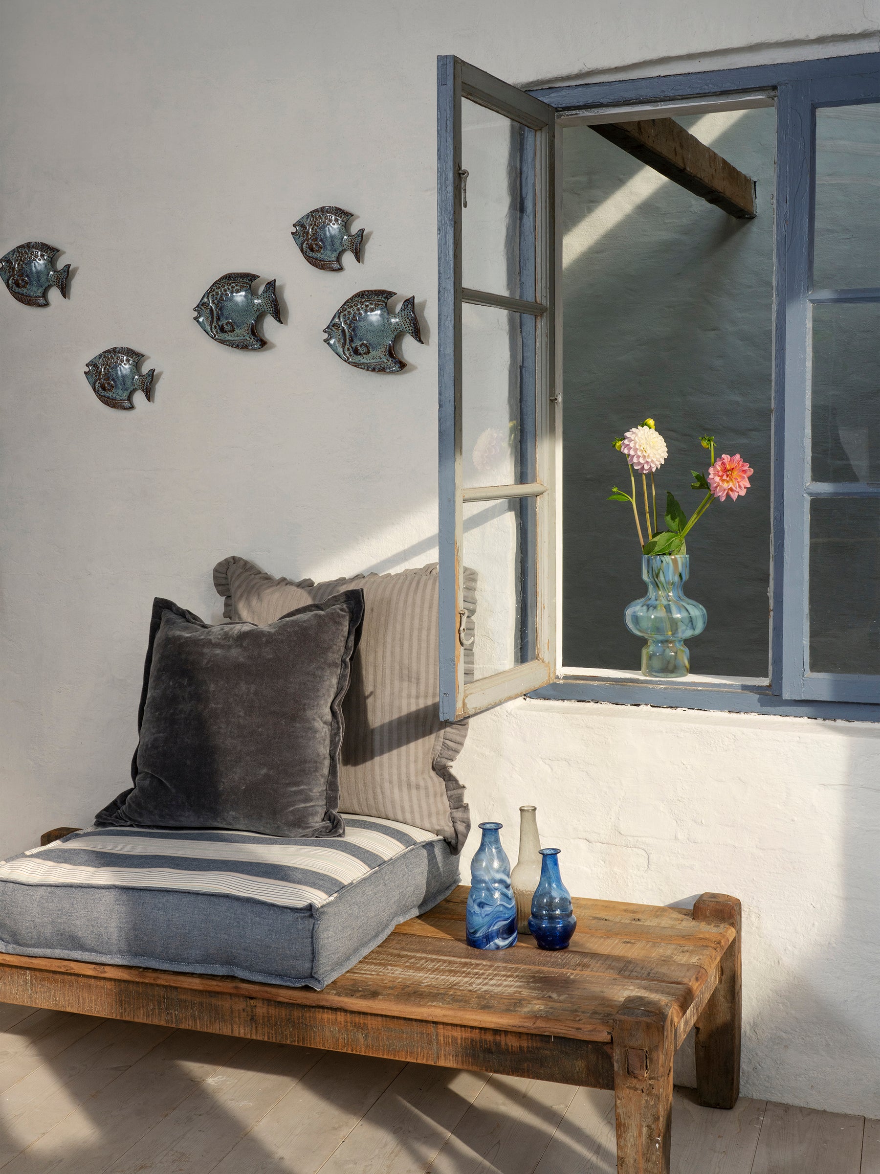 Rubie Ruffled Stripe Cotton Cushion - Silver Green