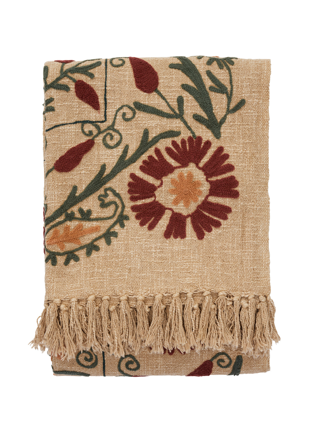 Suzani Floral embroidered throw - Deep Rust