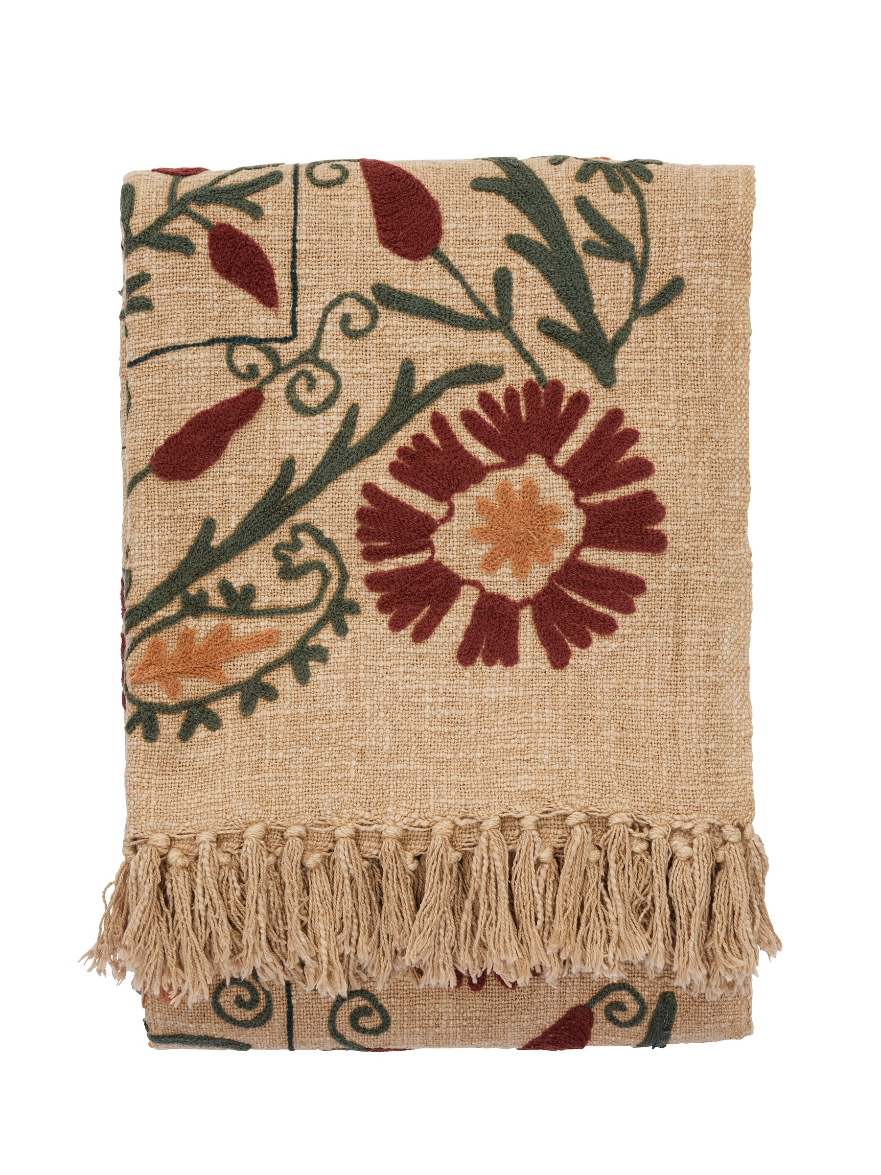 Suzani Floral embroidered throw - Deep Rust