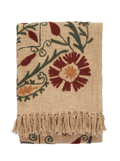 Suzani Floral embroidered throw - Deep Rust