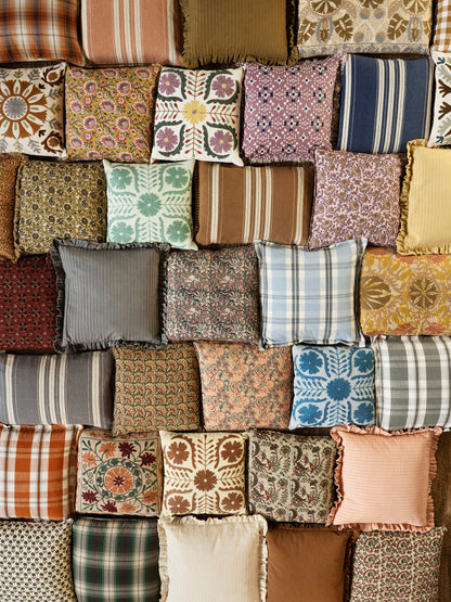 Dawn Checked Cotton Cushion - Bronze Apricot, Off White, Light Grey, Black