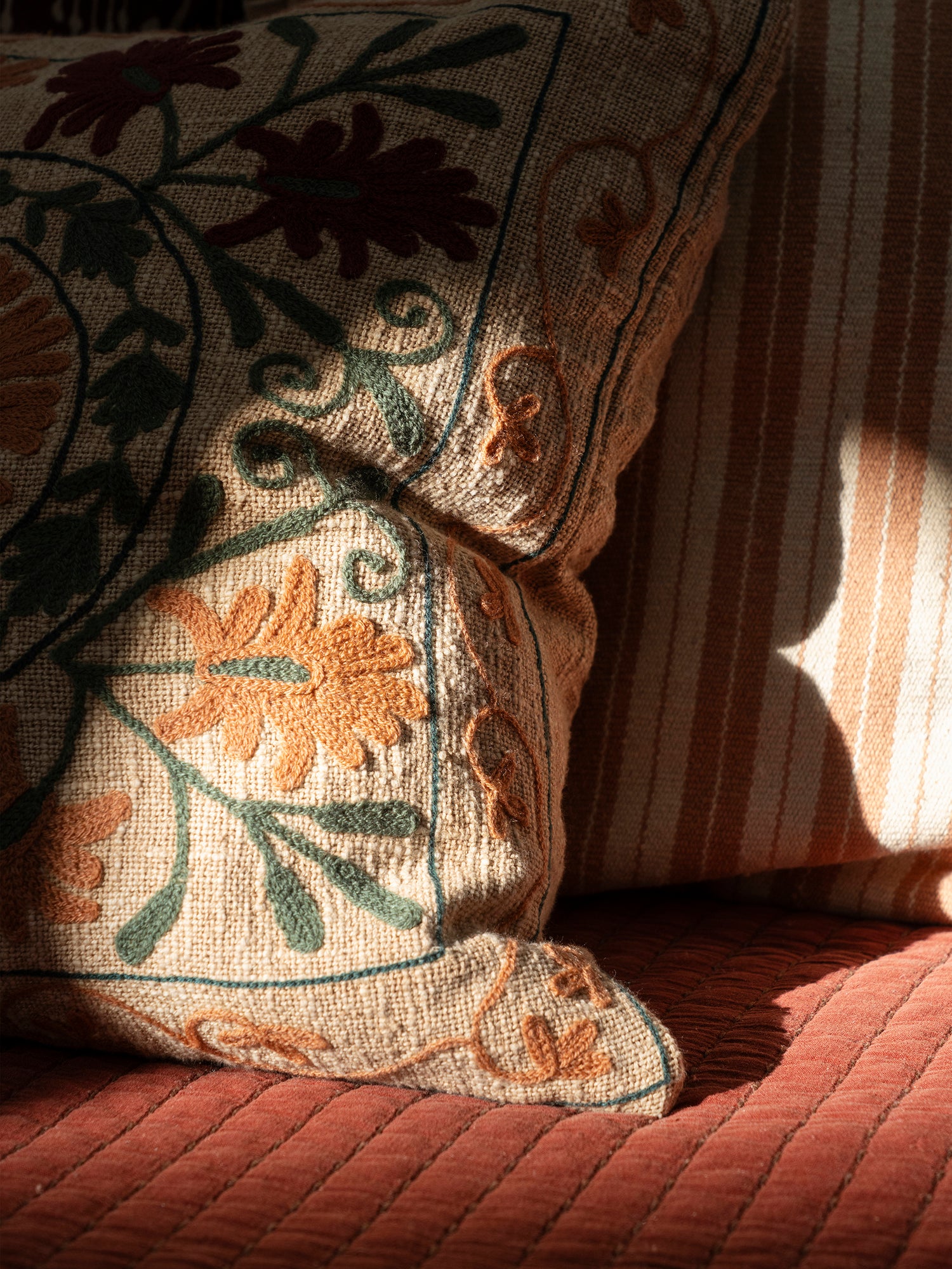 Suzani Floral embroidered cushion - Deep Rust