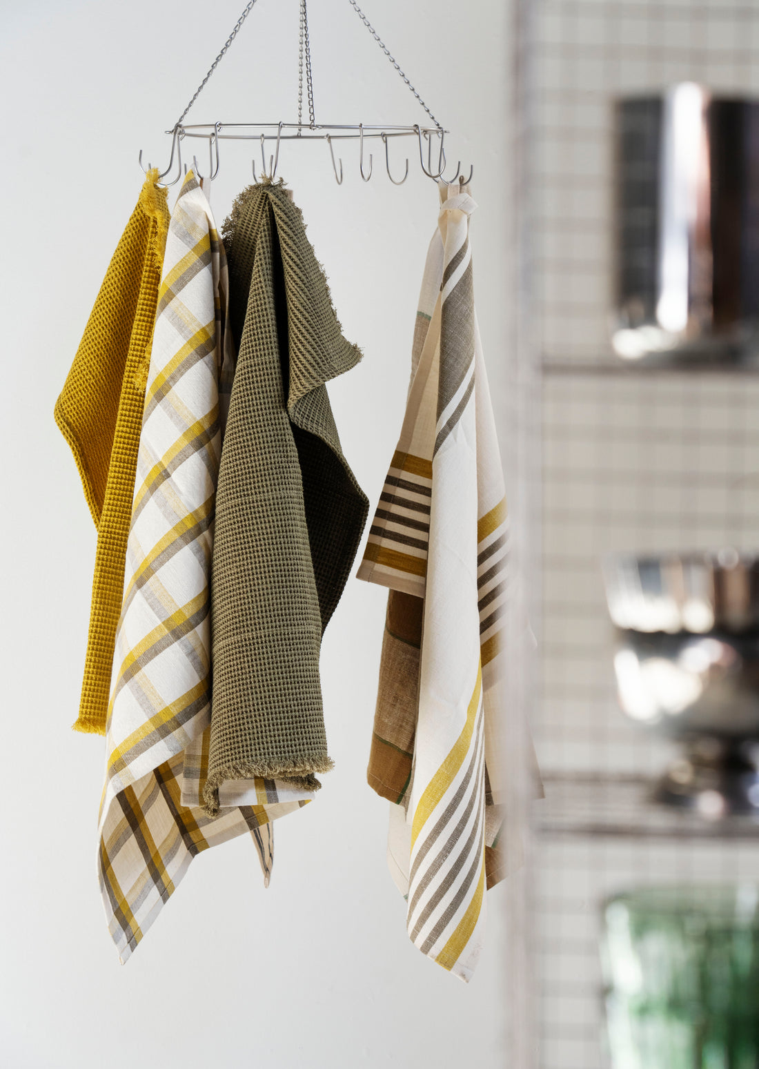 Checked Kitchen Tea Towel - Green Tones