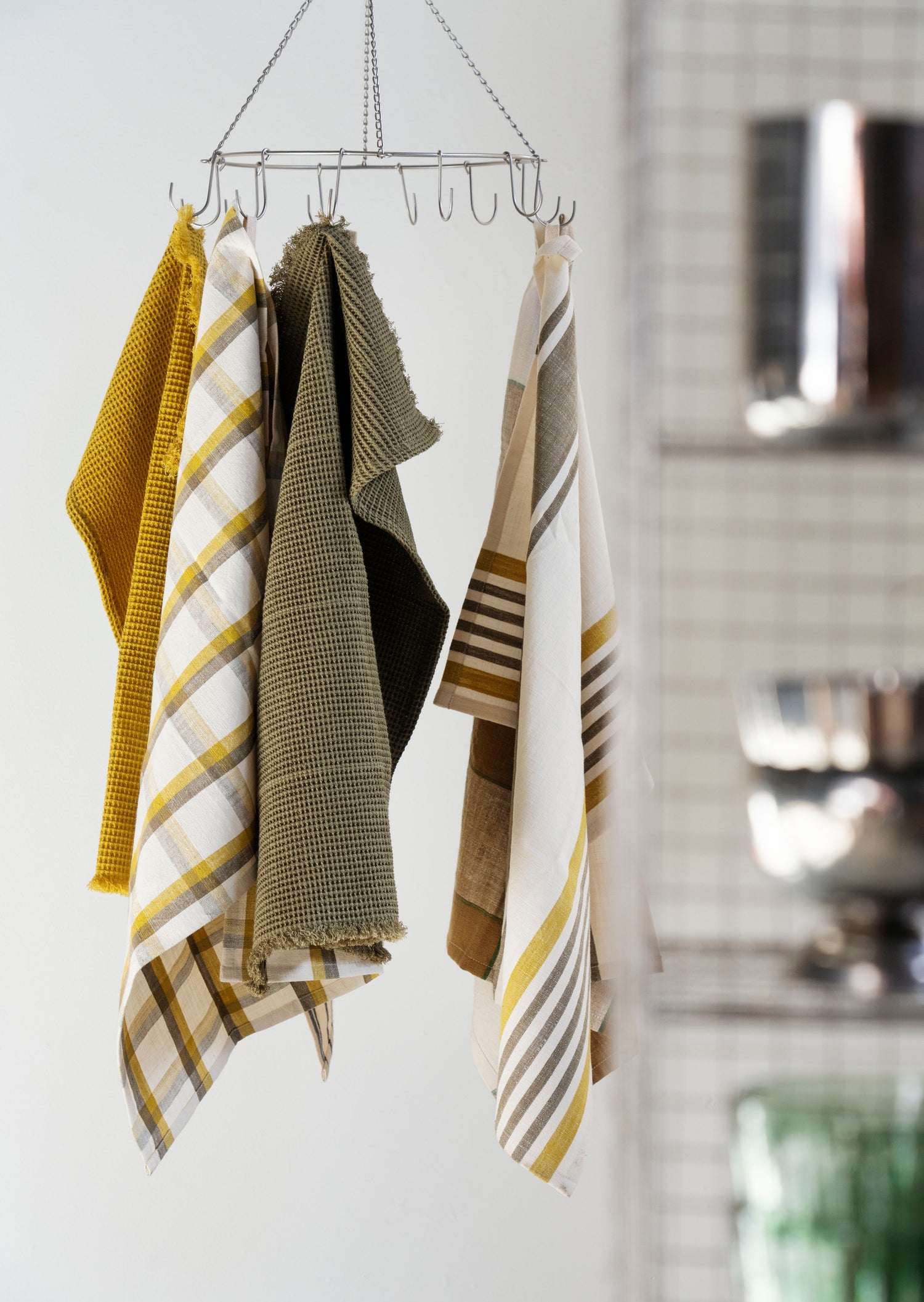 Checked Kitchen Tea Towel - Green Tones