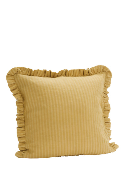 Rubie Ruffled Stripe Cotton Cushion - Light Yellow