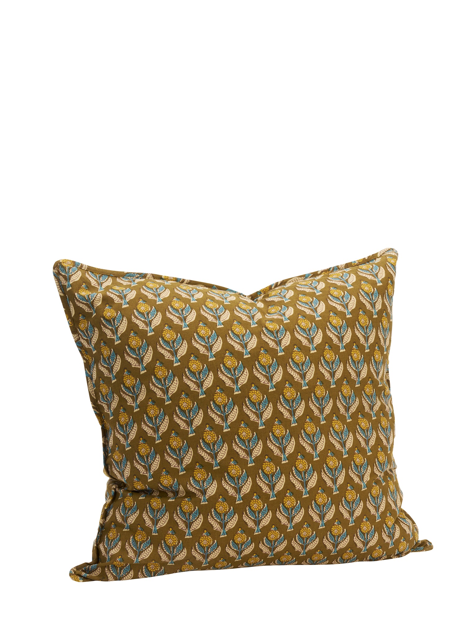 Raula Block Print Inspired Cushion - Olive, Mustard
