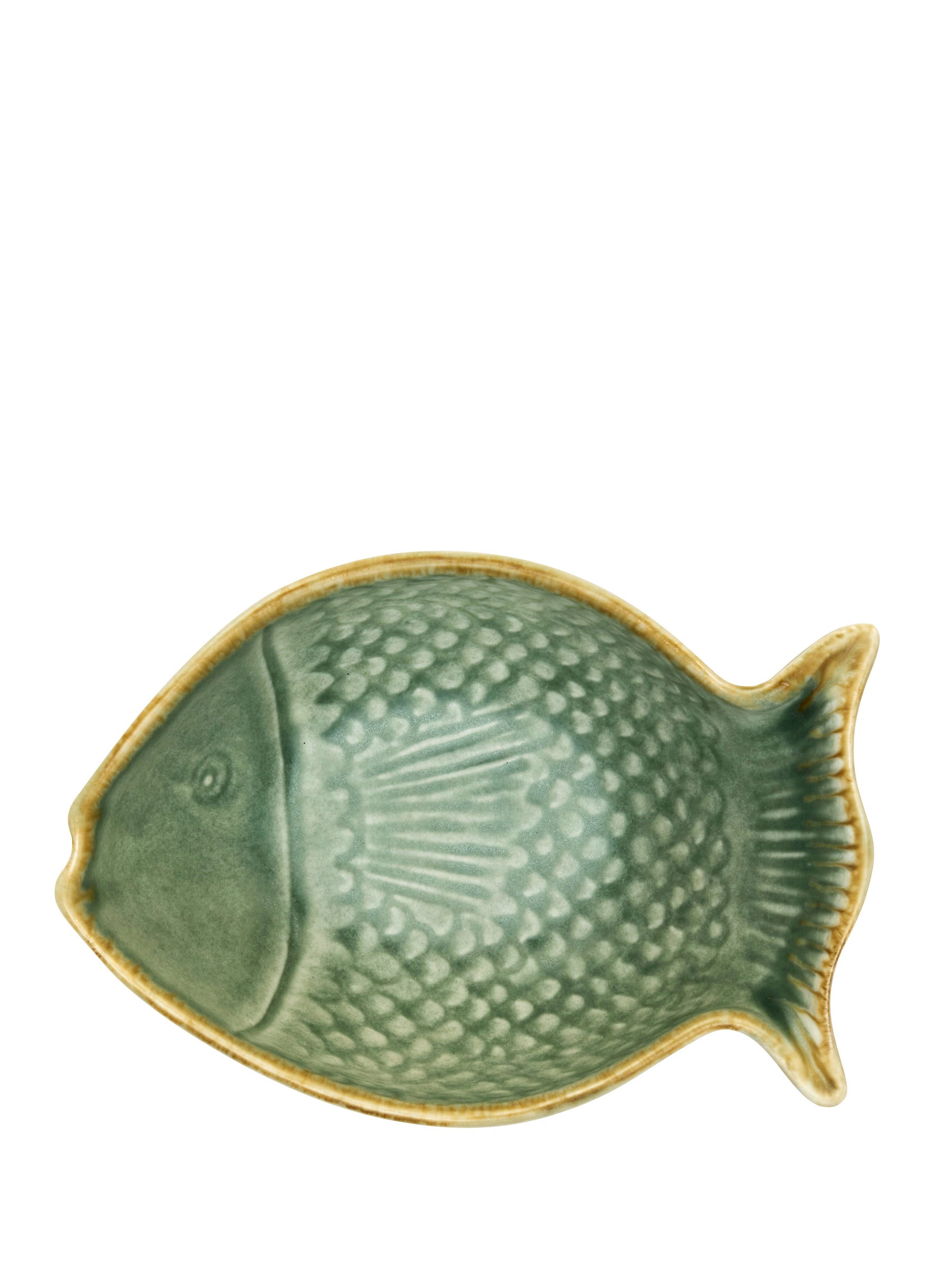 Decorative Fish Stoneware Bowl - Glazed Green