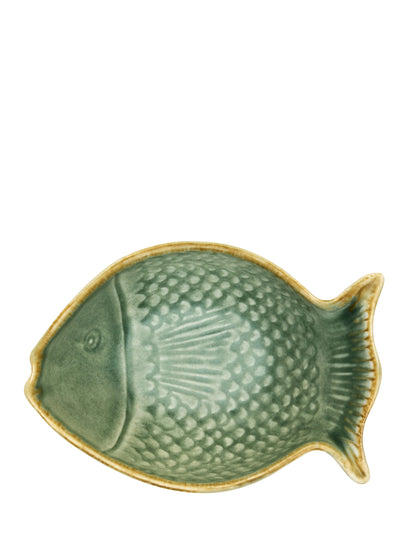Decorative Fish Stoneware Bowl - Glazed Green