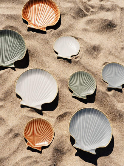 Stoneware Sea Shell Tray - Glazed Green