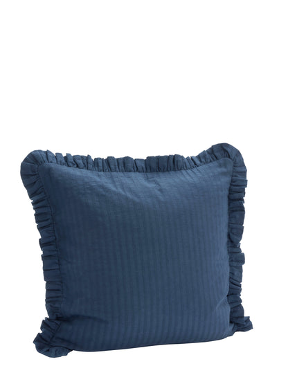 Rubie Ruffled Stripe Cotton Cushion - Dark Blue