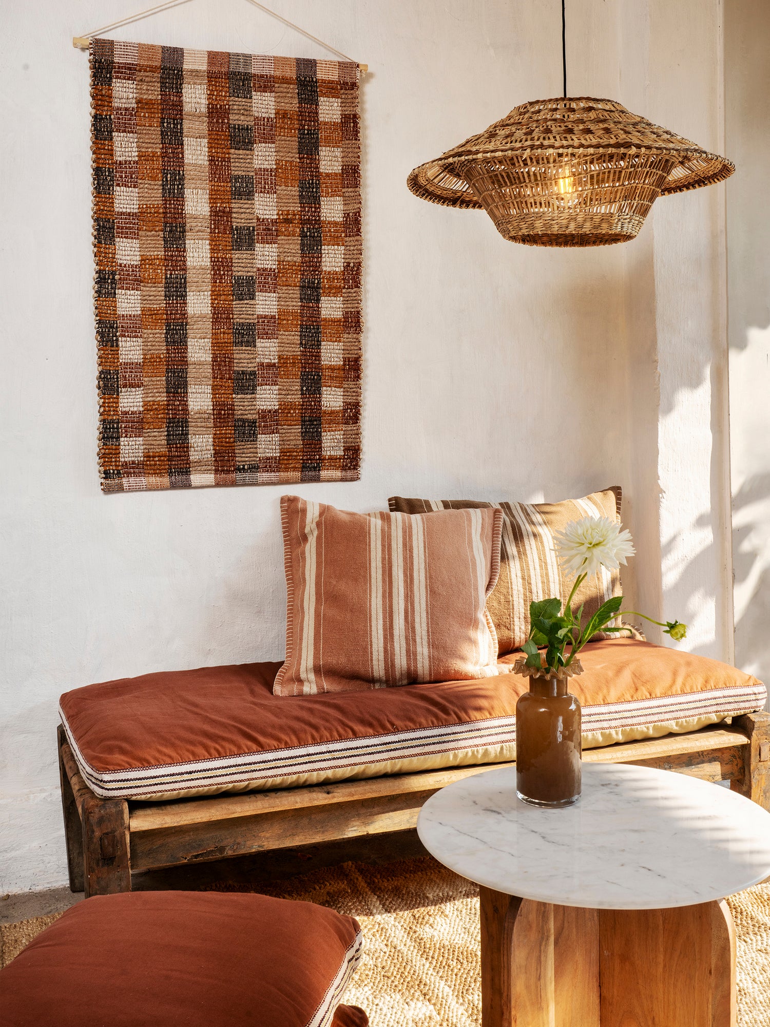 Fern Striped Jute Textured Cushion - Dusty Rose, Off White