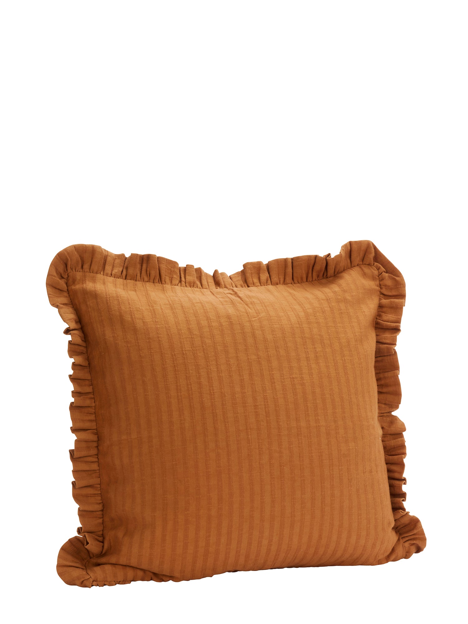 Rubie Ruffled Stripe Cotton Cushion - Rust, Ochre